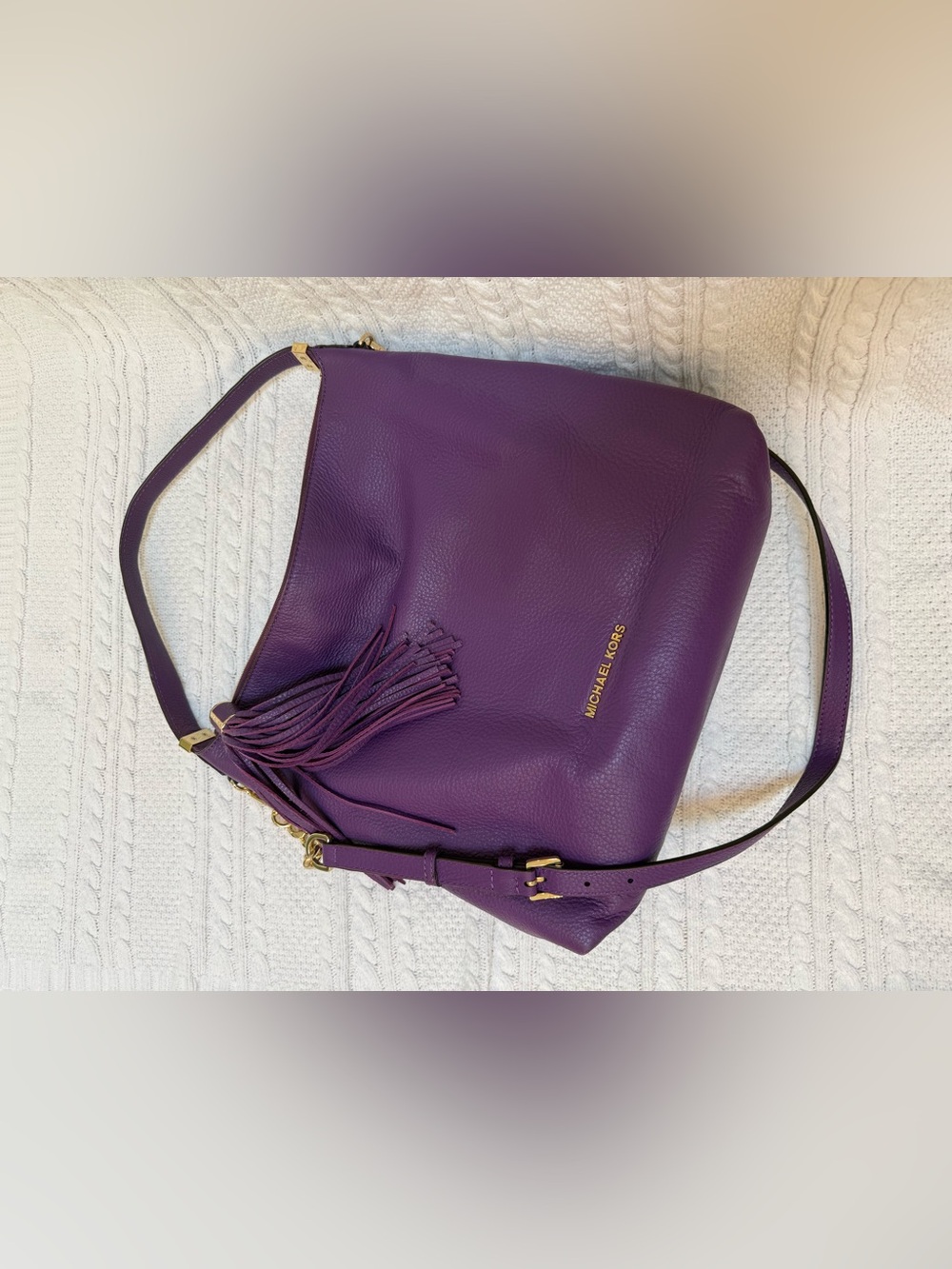 Michael Kors Plum Leather Tassel Shoulder Bag - Picture 9 of 10